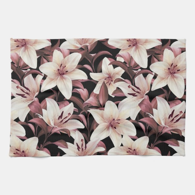 Paño De Cocina Lilies sobre negro (Horizontal)