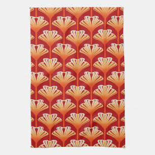 Paño De Cocina Lily Art Deco, Naranja Tangerine y Oro