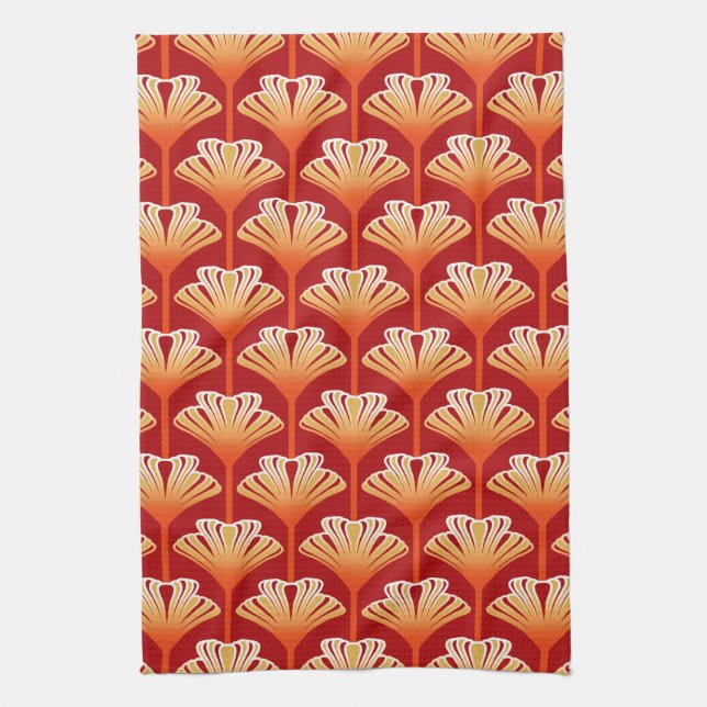 Paño De Cocina Lily Art Deco, Naranja Tangerine y Oro (Vertical)