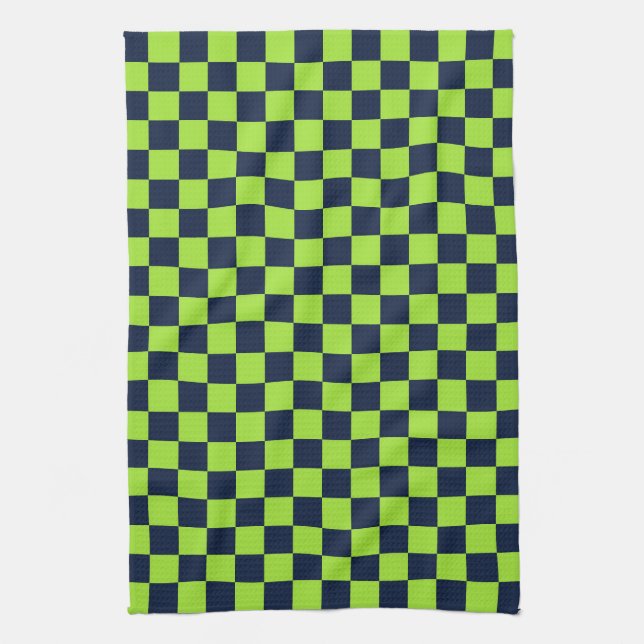 Paño De Cocina Lime and navy checkerboard pattern (Vertical)