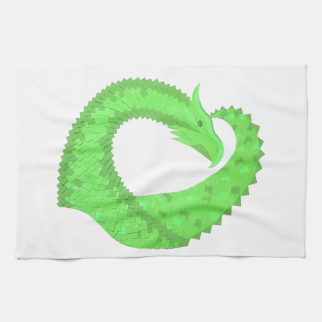 Paño De Cocina Lime dragón de corazón verde sobre blanco (Horizontal)