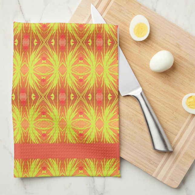 Paño De Cocina Lime Green y Coral (Doblado Cuarto)