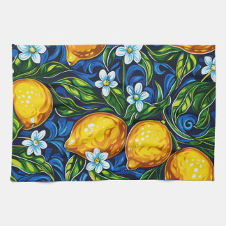 Paño De Cocina Limon y Baldosa Azul de la Costa Amalfitana
