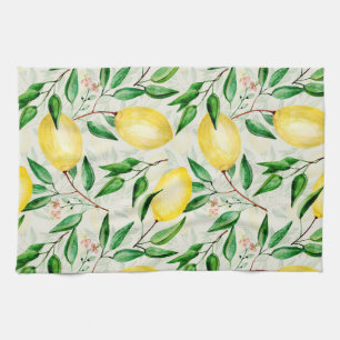 Paño De Cocina Limones acuarelas, patrón de fruta sin costura.
