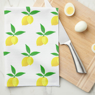 Paño De Cocina Limones Amarillos Hojas Verdes Fondo Blanco