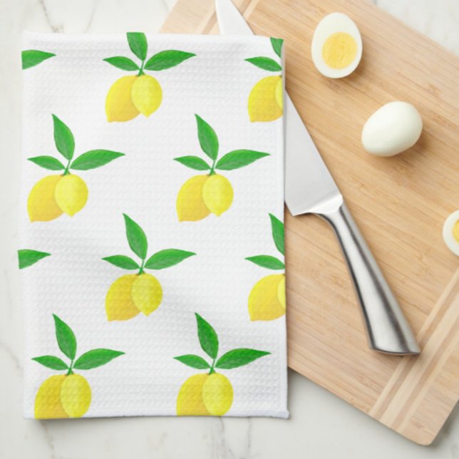 Paño De Cocina Limones Amarillos Hojas Verdes Fondo Blanco (Lemony kitchen towels,)