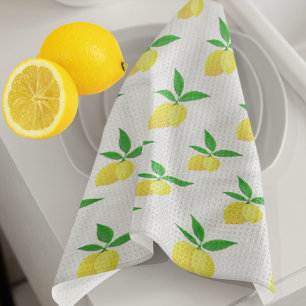 Paño De Cocina Limones Amarillos Hojas Verdes Fondo Blanco