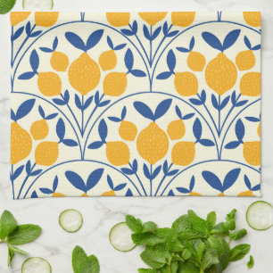 Paño De Cocina Limones amarillos mediterráneos sobre formas de vi