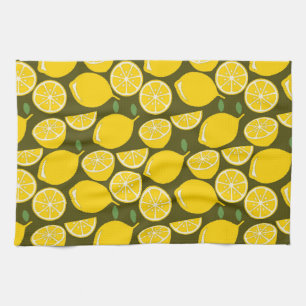 Paño De Cocina Limones Amarillos y Patrón Verde Oliva: Citrus Mod