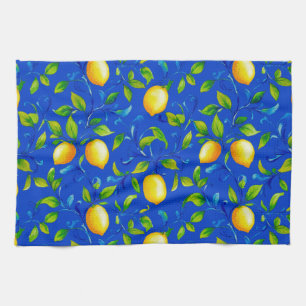 Paño De Cocina Limones de jardín italiano soleado. Cielo azul.
