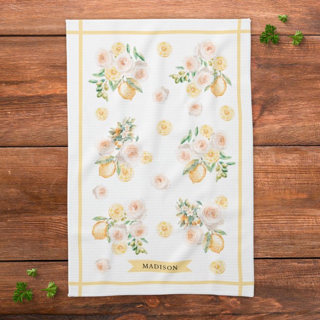 Paño De Cocina Limones y Flores Acuarela Monogramadas (Subido por el creador)