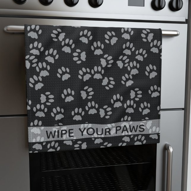 Paño De Cocina Limpiar tus patas Papel negro para gato Imprimir t (Wipe your paws! You can change the text to your name)