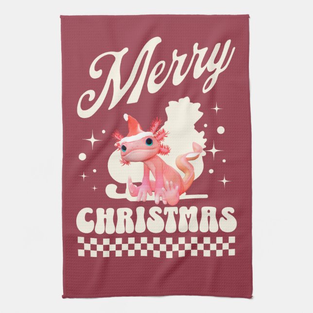 Paño De Cocina Lindo Ajolote De Navidad Feliz Navidad  (Vertical)
