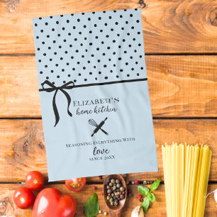 Paño De Cocina Lindo Chic Femenino Lunares Azules Claros y Negros