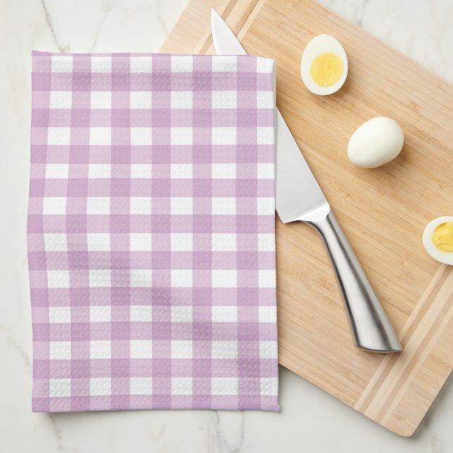 Paño De Cocina Lindo Gingham Morado Pastel (Doblado Cuarto)