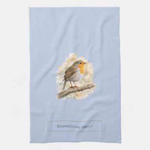 Paño De Cocina Lindo pájaro Robin en acuarela personalizado