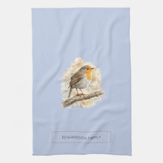 Paño De Cocina Lindo pájaro Robin en acuarela personalizado