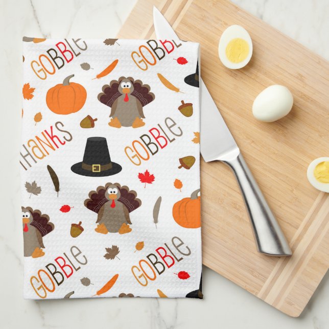 Paño De Cocina Lindo patrón de Acción de Gracias Gobble (Doblado Cuarto)