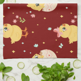 Paño De Cocina Lindo pollito de Pascua con patrón continuo de laz