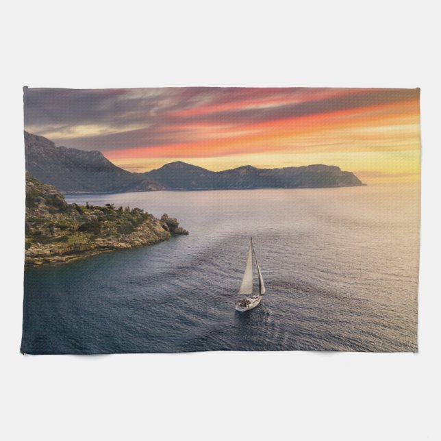 Paño De Cocina Línea costera | Bodrum, Turquía (Horizontal)