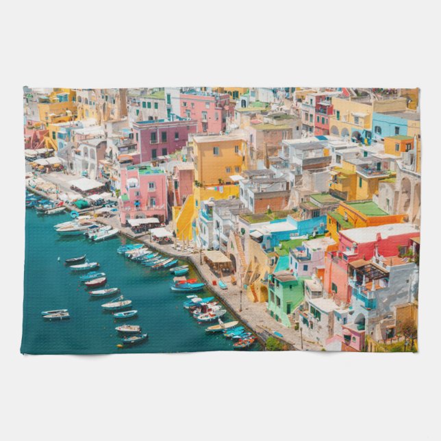 Paño De Cocina Línea costera | Nápoles Italia (Horizontal)