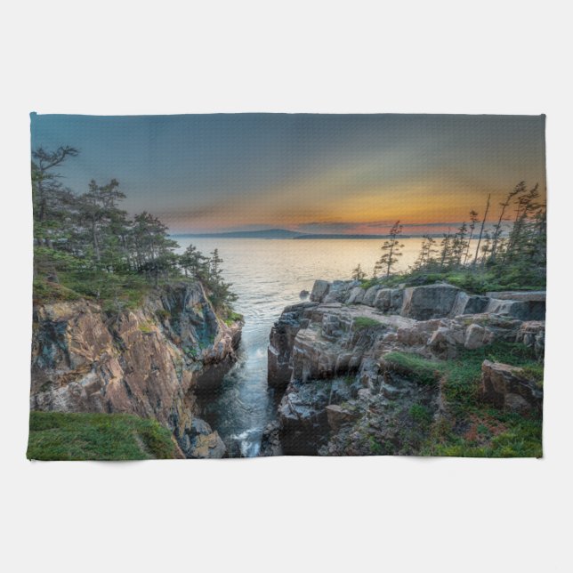 Paño De Cocina Línea costera | Parque nacional Acadia, Maine (Horizontal)