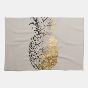 Paño De Cocina Línea de Arte de Piña Dorada