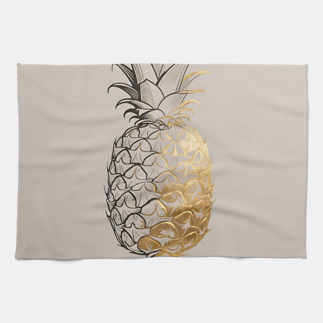 Paño De Cocina Línea de Arte de Piña Dorada (Horizontal)