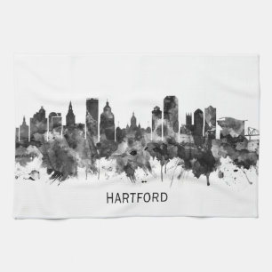 Paño De Cocina Línea de Skyline de Hartford Connecticut BW