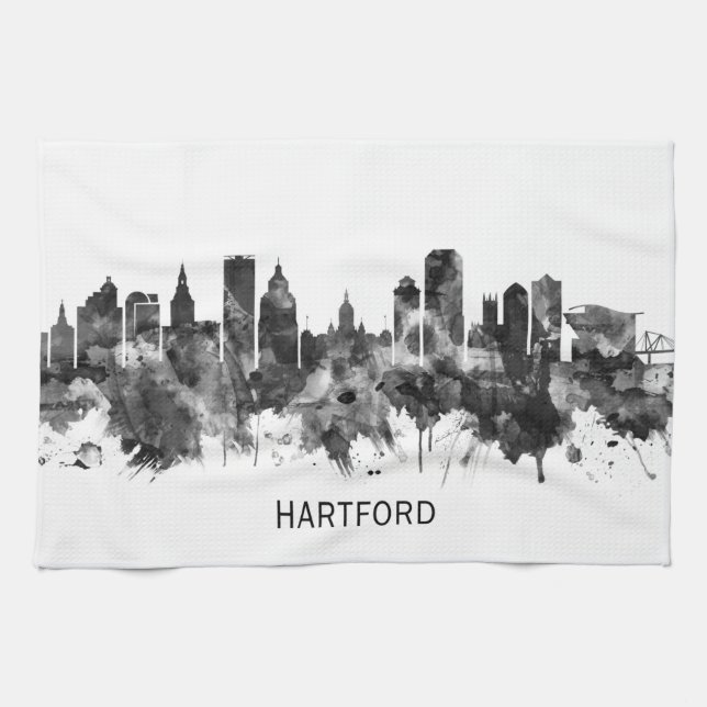 Paño De Cocina Línea de Skyline de Hartford Connecticut BW (Horizontal)