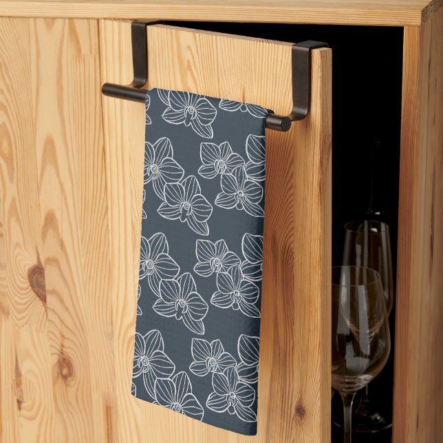 Paño De Cocina Linear Orchid | Modern Botanical Dark Navy (Pliegue de tercios)