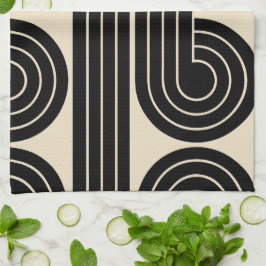 Paño De Cocina Líneas abstractas de retro negro