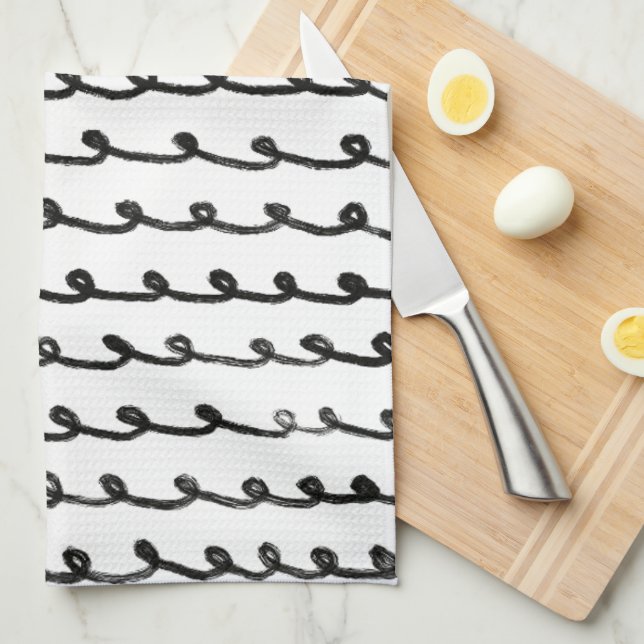 Paño De Cocina Líneas de mano de Moda inky Loops negro y blanco (Doblado Cuarto)