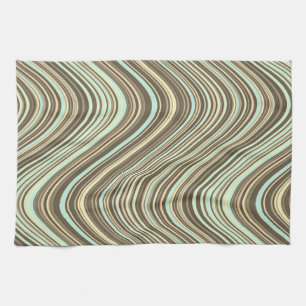 Paño De Cocina Líneas onduladas en azul marrón claro/beige/turque