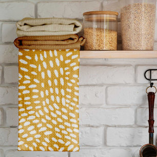 Paño De Cocina Líneas punteadas de patrón amarillo quemado