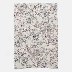 Paño De Cocina Linen beige y elegante diseño floral gris