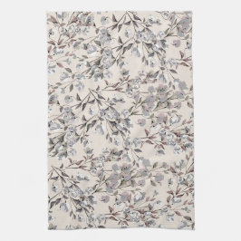 Paño De Cocina Linen Beige y Patrón Floral Gris Elegante