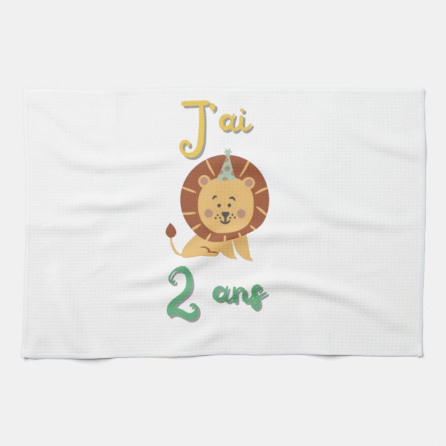 Paño De Cocina Linge j'ai 2ans - cadeau anniversaire Lion  (Horizontal)