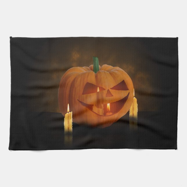 Paño De Cocina Linterna de calabaza de Halloween con velas (Horizontal)
