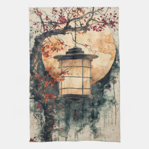 Paño De Cocina Linterna iluminada por la luna Sumi-E acuarela (2)