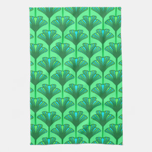 Paño De Cocina Lirio del art déco, verde de jade y turquesa