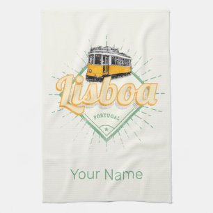 Paño De Cocina Lisboa Portugal: Festividad de retro en tranvía