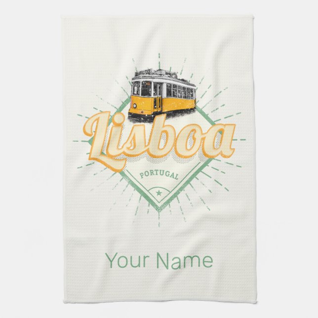 Paño De Cocina Lisboa Portugal: Festividad de retro en tranvía (Vertical)