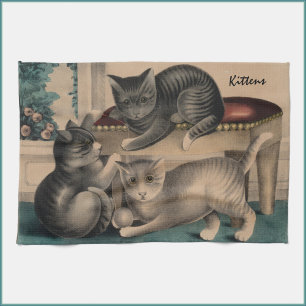 Paño De Cocina Litografía de Gatitos Adorables Vintage
