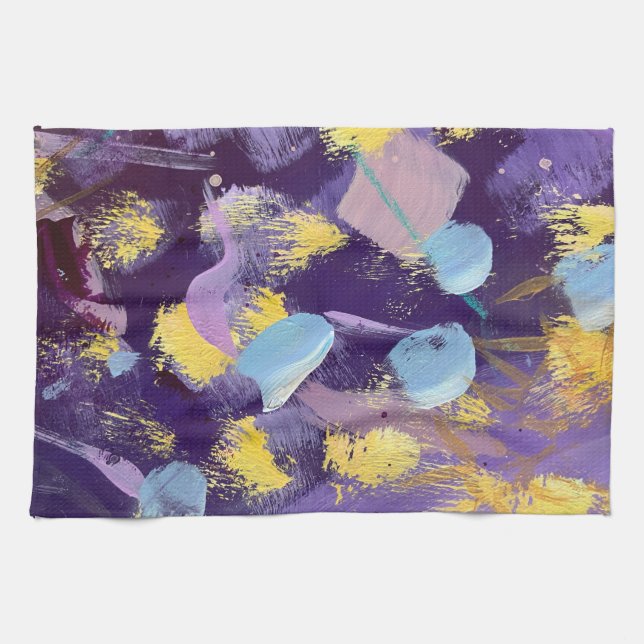 Paño De Cocina Lively Purple and Yellow, Abstract Art  (Horizontal)