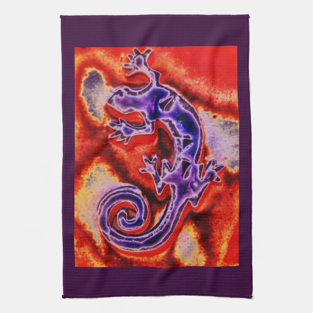 Paño De Cocina Lizard Gecko, Naranja Funky Blue Purple (Vertical)