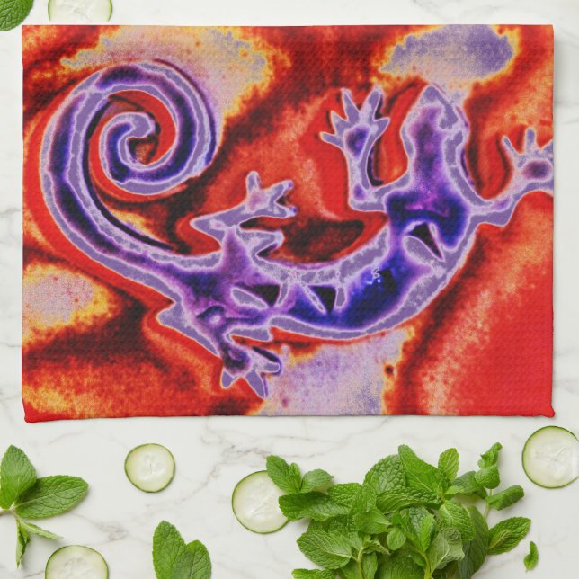 Paño De Cocina Lizard Gecko, Naranja Funky Blue Purple (Doblado)