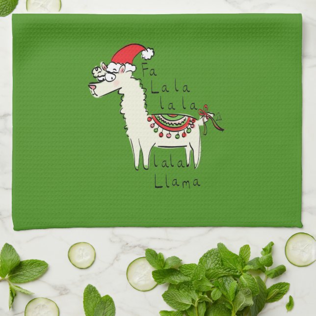 Paño De Cocina Llama a cute graciosos Navidades niños de vacacion (Doblado)