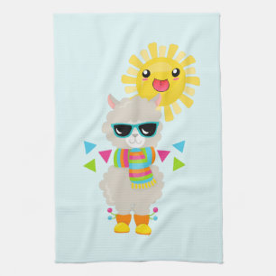 Paño De Cocina Llama Guay y Sol sonriente Kawaii