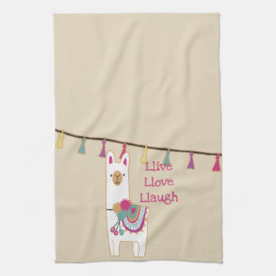 Paño De Cocina Llama linda con color de fondo de encargo